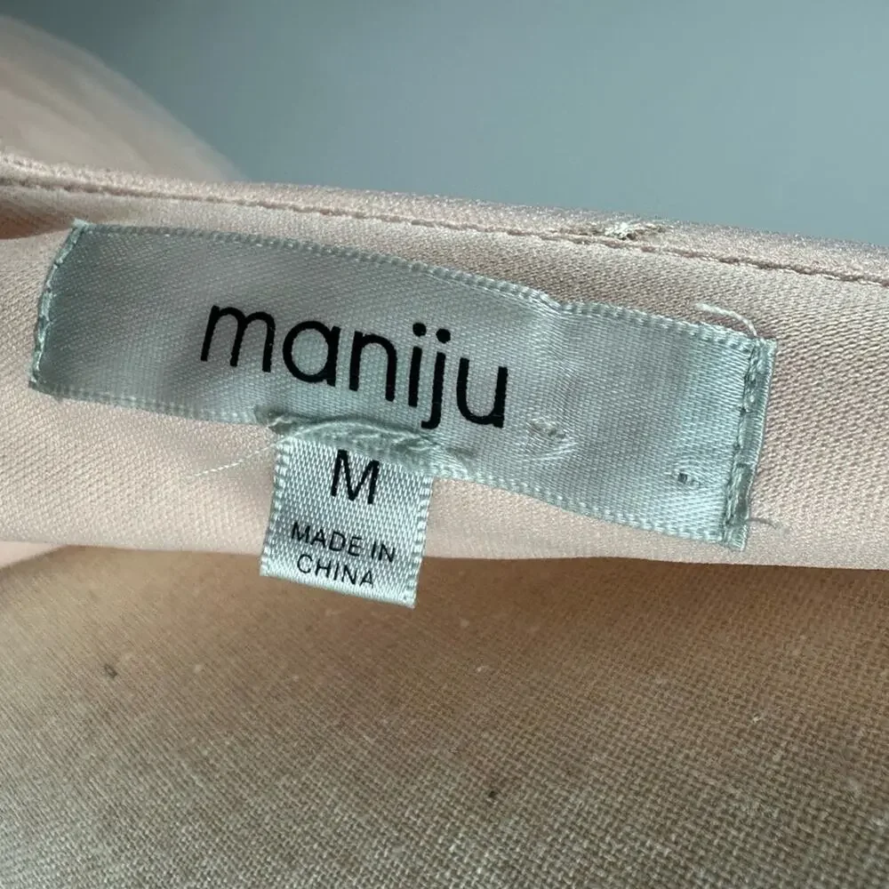 Maniju Embroidered Floral Gown Blush Pink sheer overlay